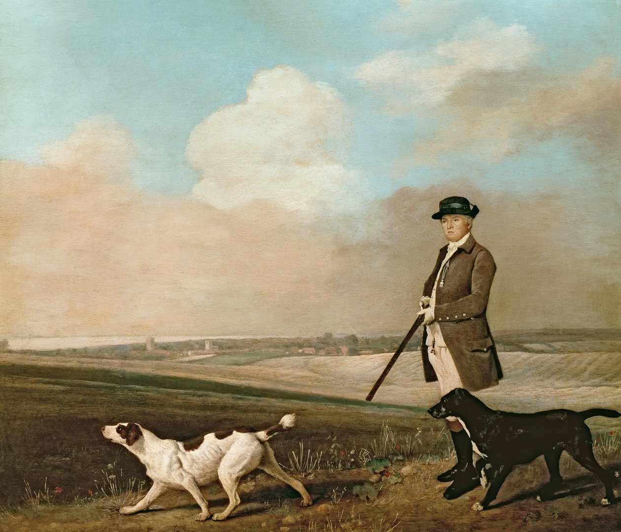 Sir John Nelthorpe, 6. baronet ude at skyde med sine hunde i Barton Field, Lincolnshire, 1776 af George Stubbs