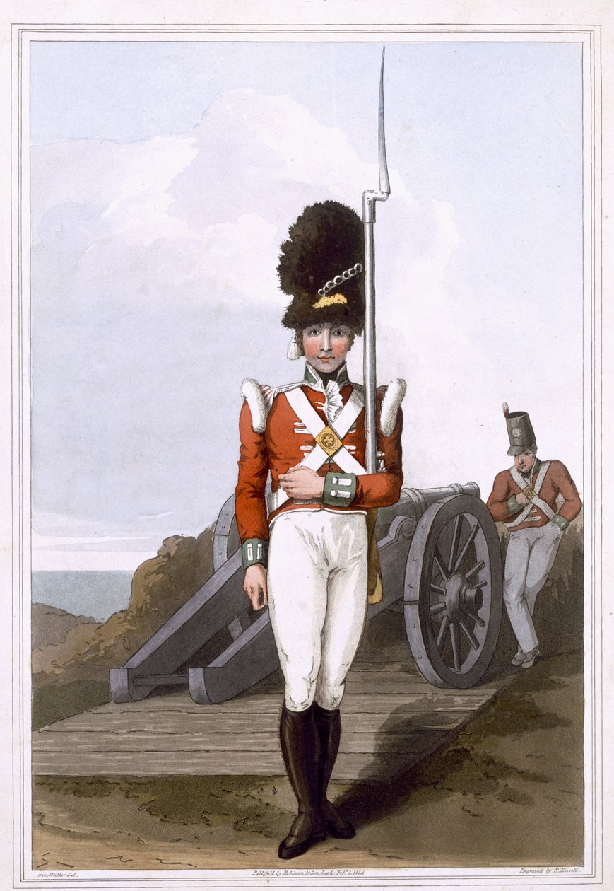 Grenadier of the First West York Militia, indgraveret af Robert Havell den Ældre, udgivet 1814 af Robinson and Son, Leeds af George Walker