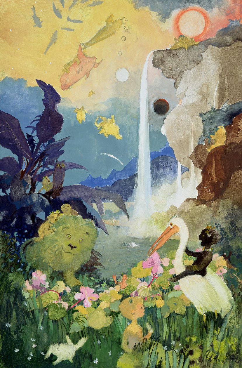 Fantasy Nature Scene (gouache ombord) af George Adamson