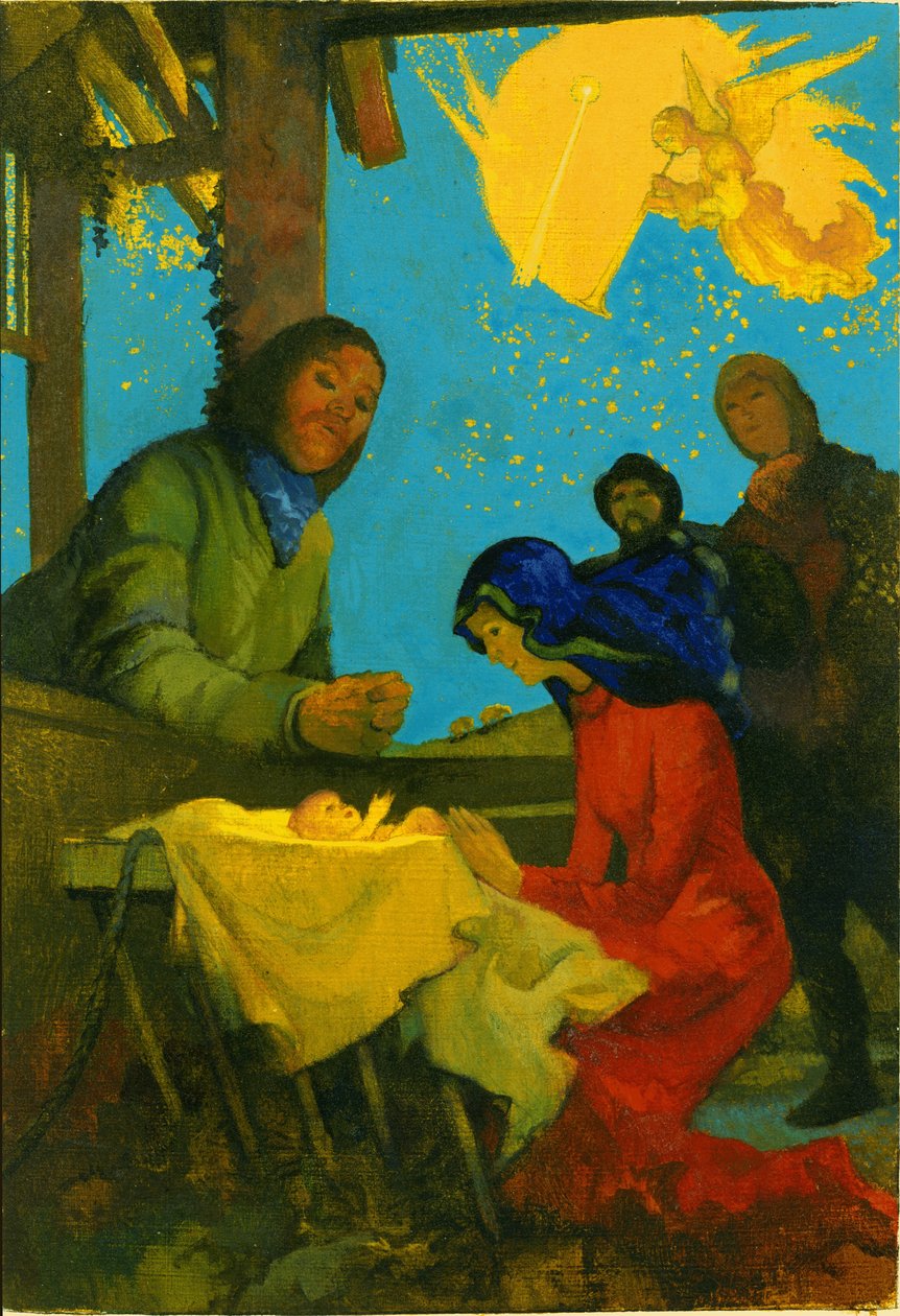 Nativity Scene, 1973 (gouache på kort) af George Adamson