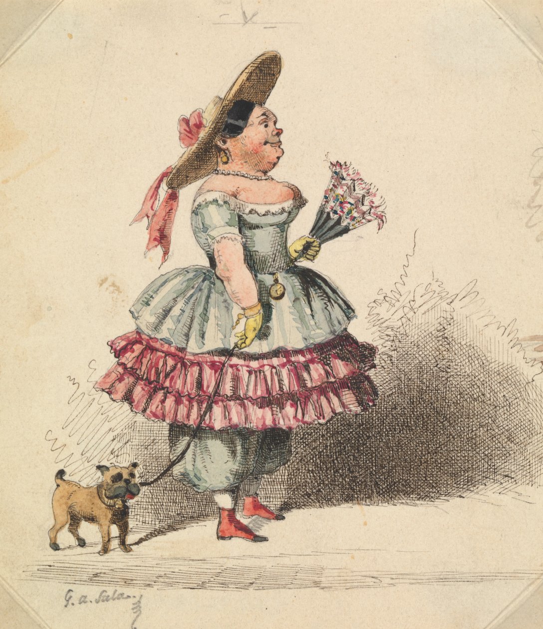 Grotesk jomfru med hund af George Augustus Sala
