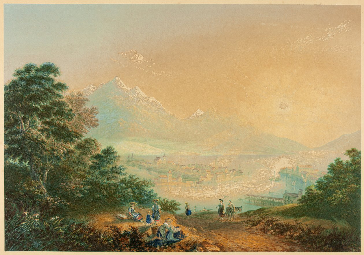 Lucerne-søen, Schweiz af George Baxter