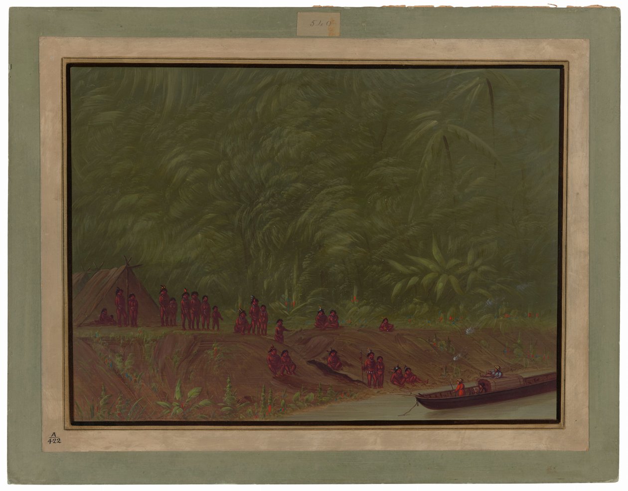 A Mura Encampment - Bådskitse af George Catlin