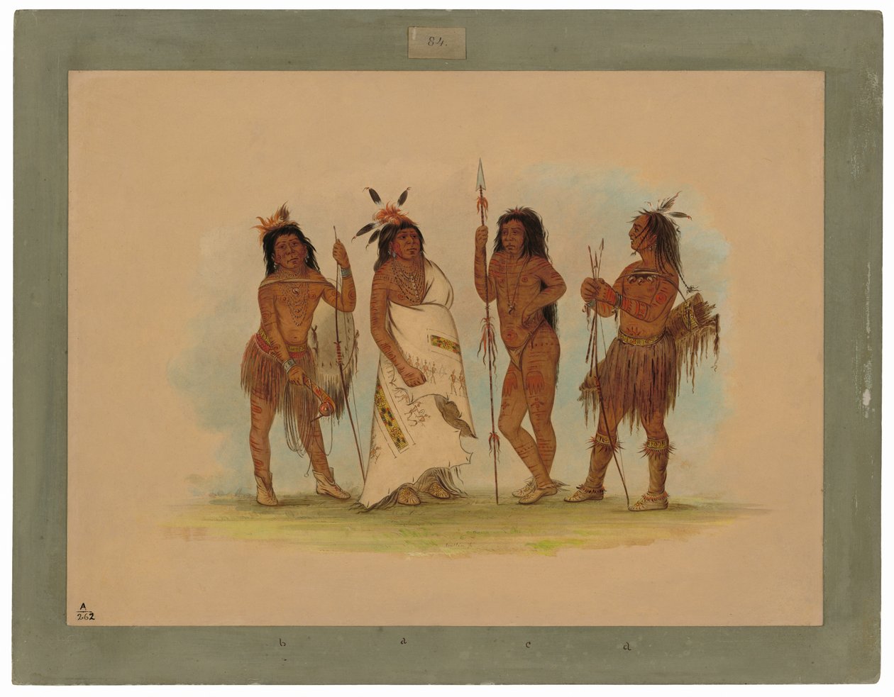 Apache-høvding og tre krigere af George Catlin