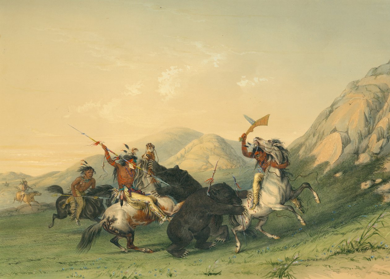Angriber Grizzlybjørnen af George Catlin