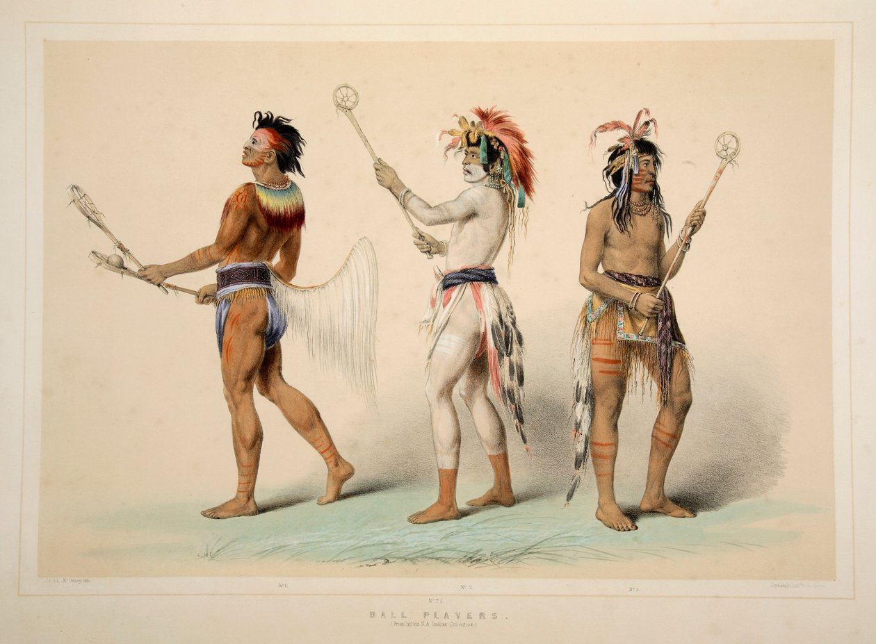 Boldspillere, pub. 1845 farvelitografi. af George Catlin