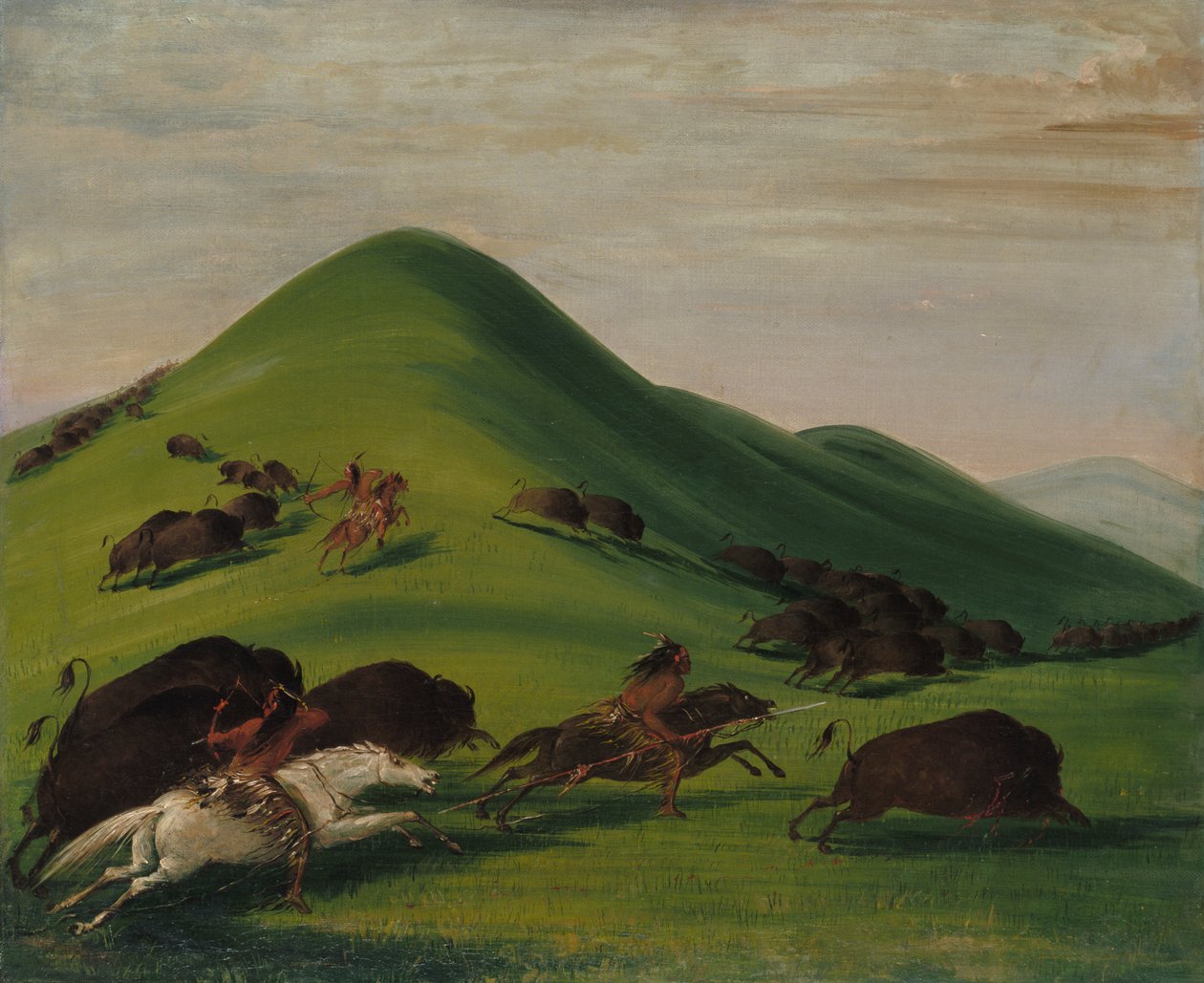 Buffalo Chase over Prairie Bluffs, 1832-1833. af George Catlin