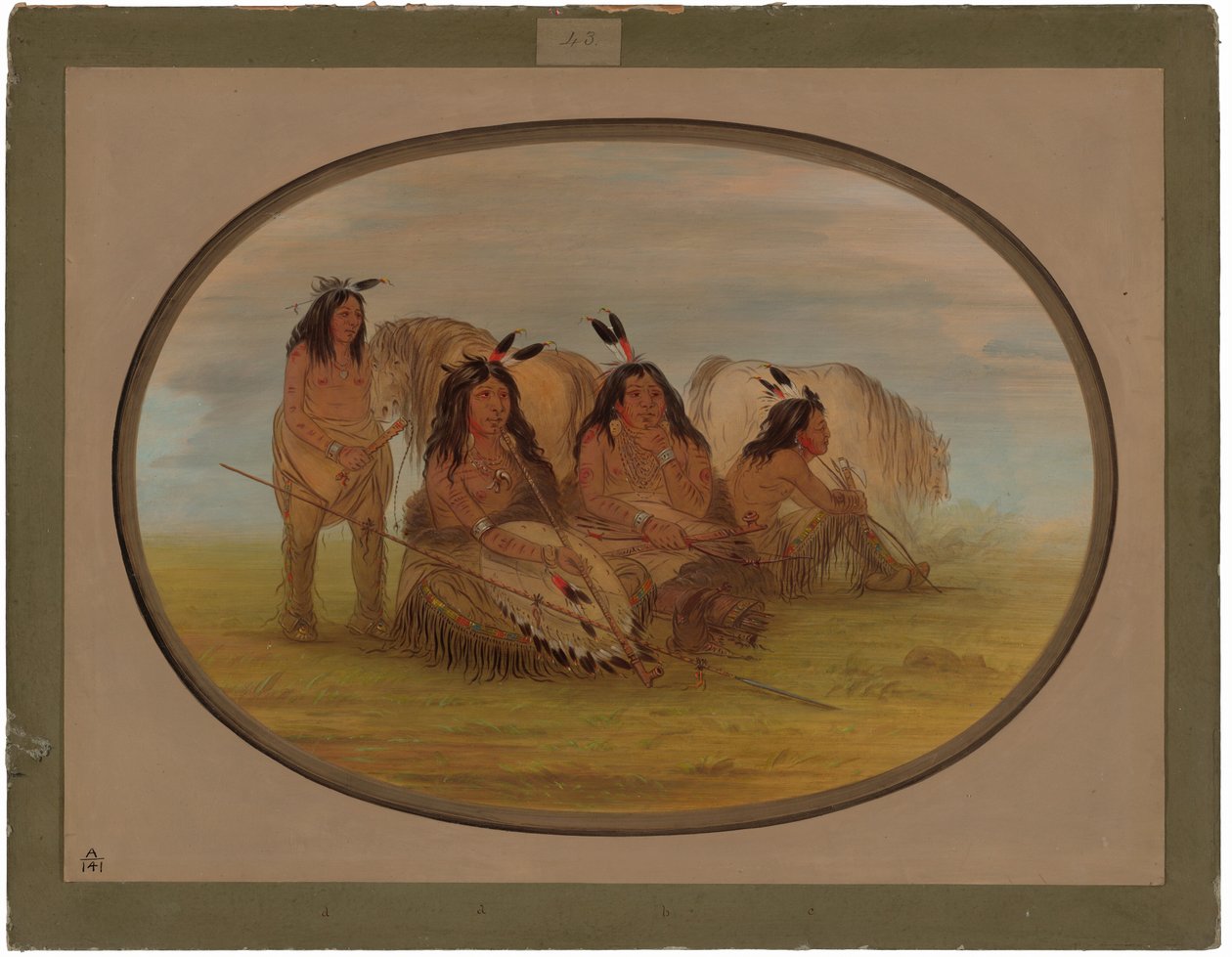 Comanche-høvding med tre krigere af George Catlin