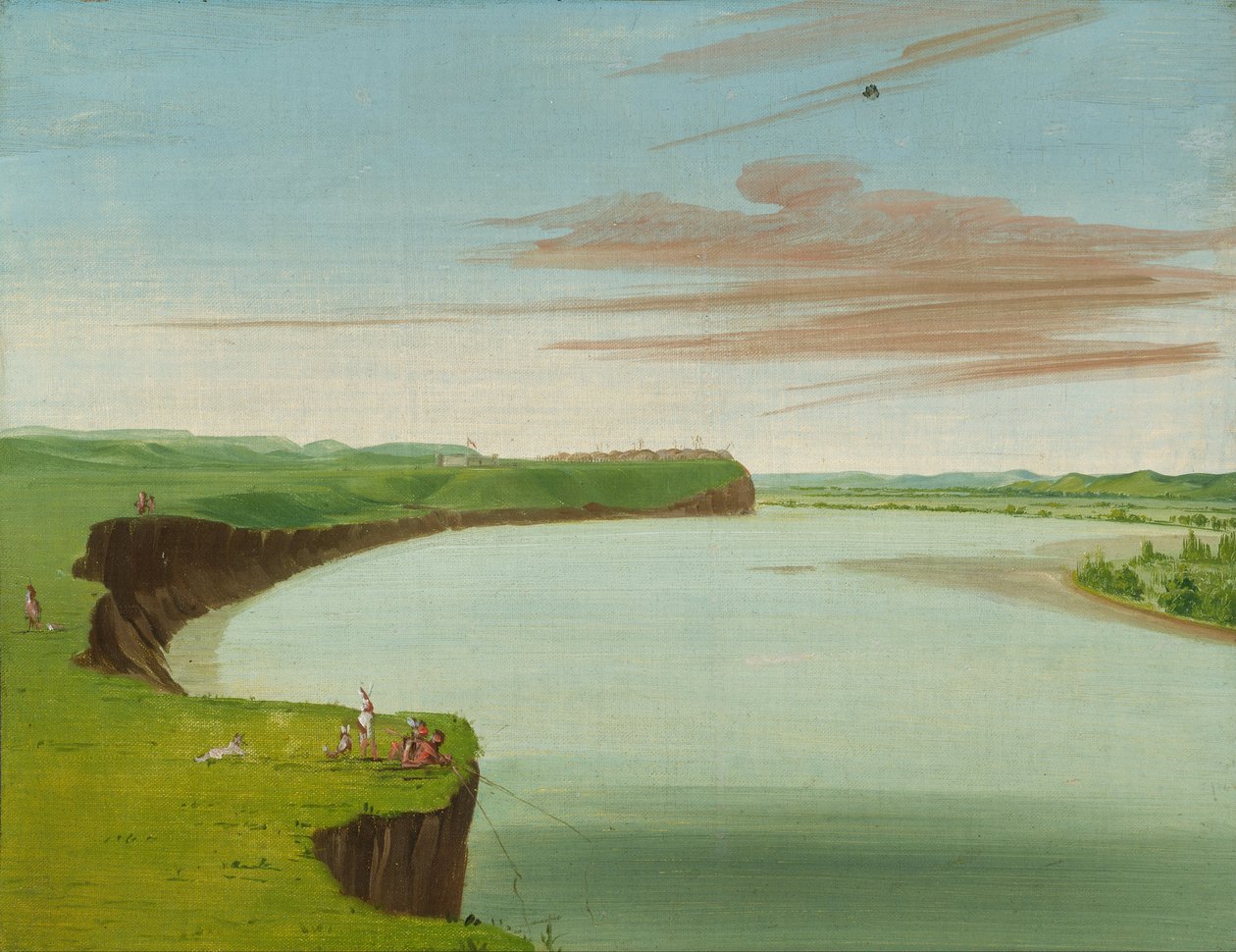 Fjern udsigt over Mandan-landsbyen af George Catlin
