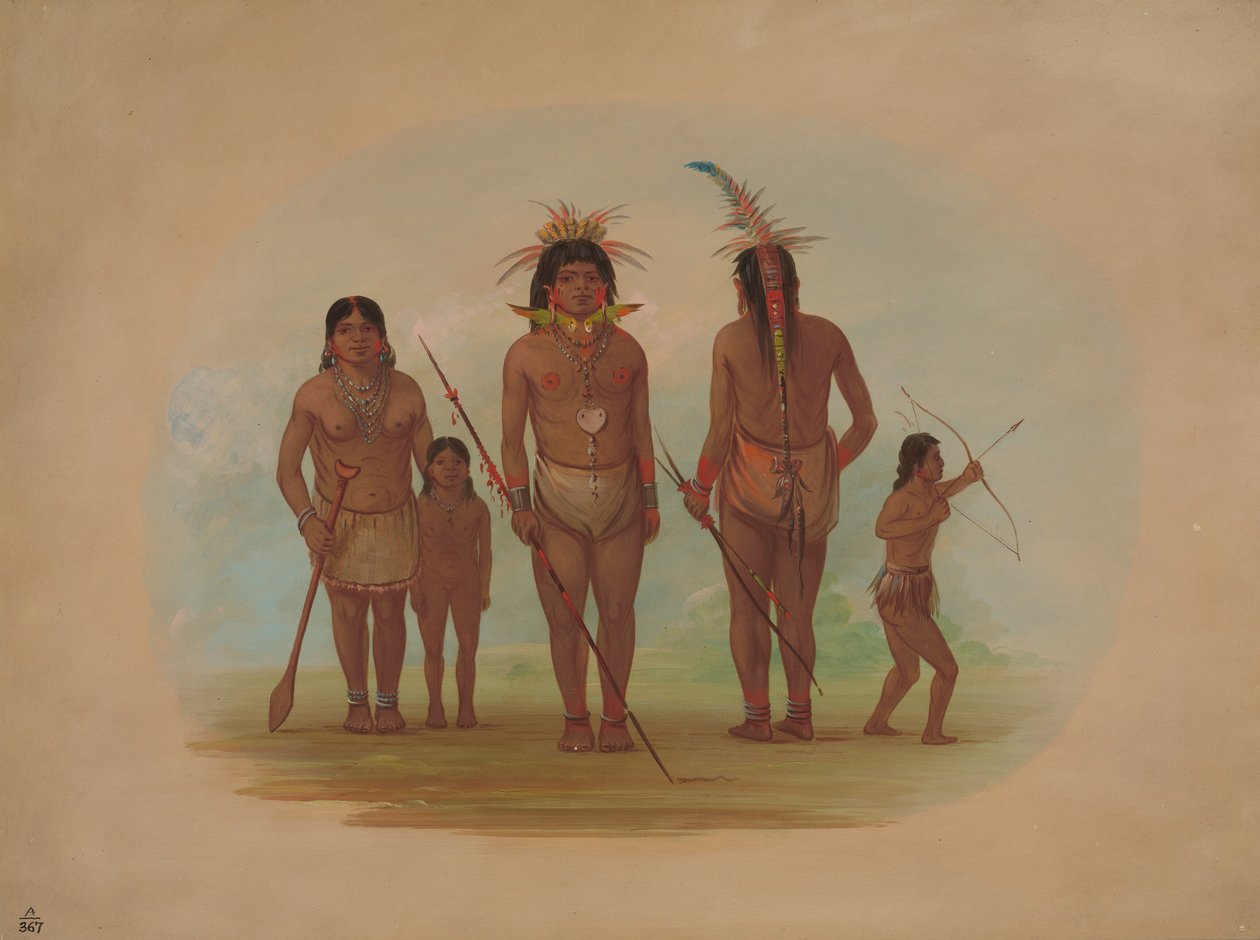 Fem Iquito-indianere, 18541869. af George Catlin