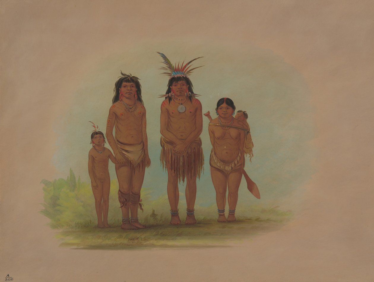 Fire Sepibo-indianere, 18541869. af George Catlin