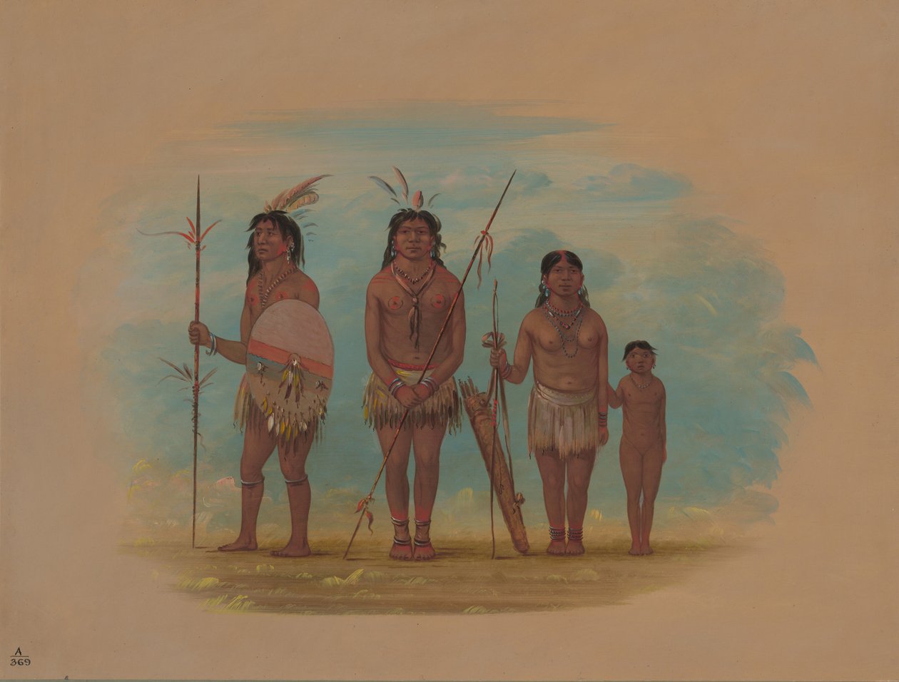 Fire Xingu-indianere, 18541869. af George Catlin