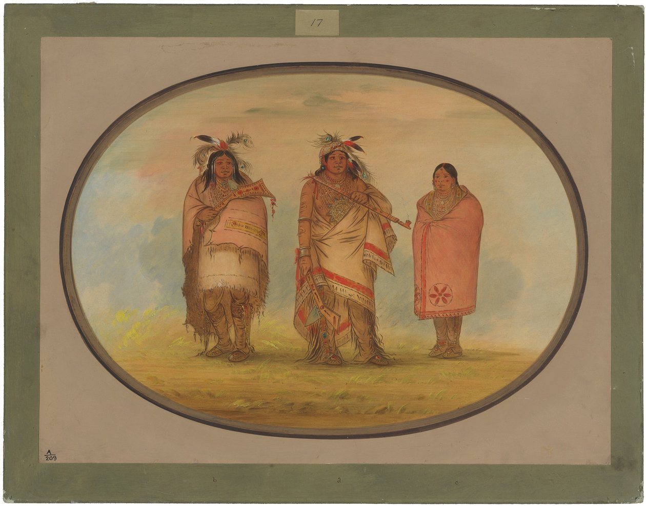 Menomonie-høvding, hans kone og søn af George Catlin