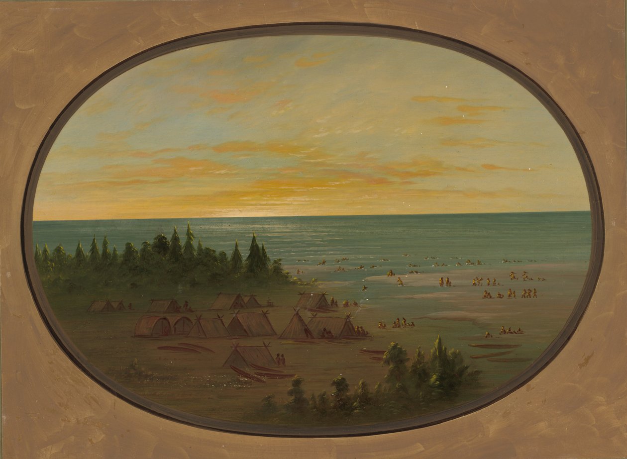 Nayas Village - Indians Bathing, 18551869. af George Catlin