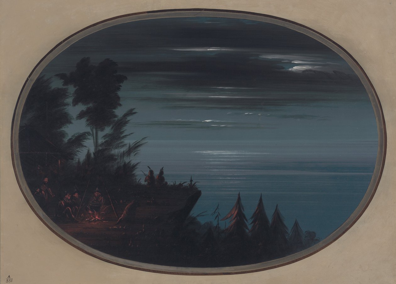 Nayas landsby om natten, 18551869. af George Catlin