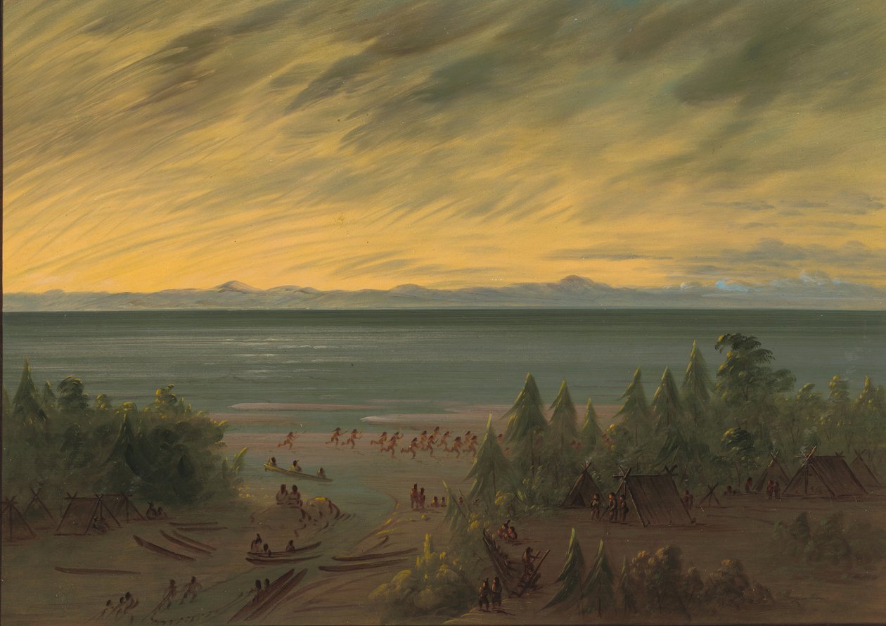Nayas Village ved solnedgang, 18551869. af George Catlin