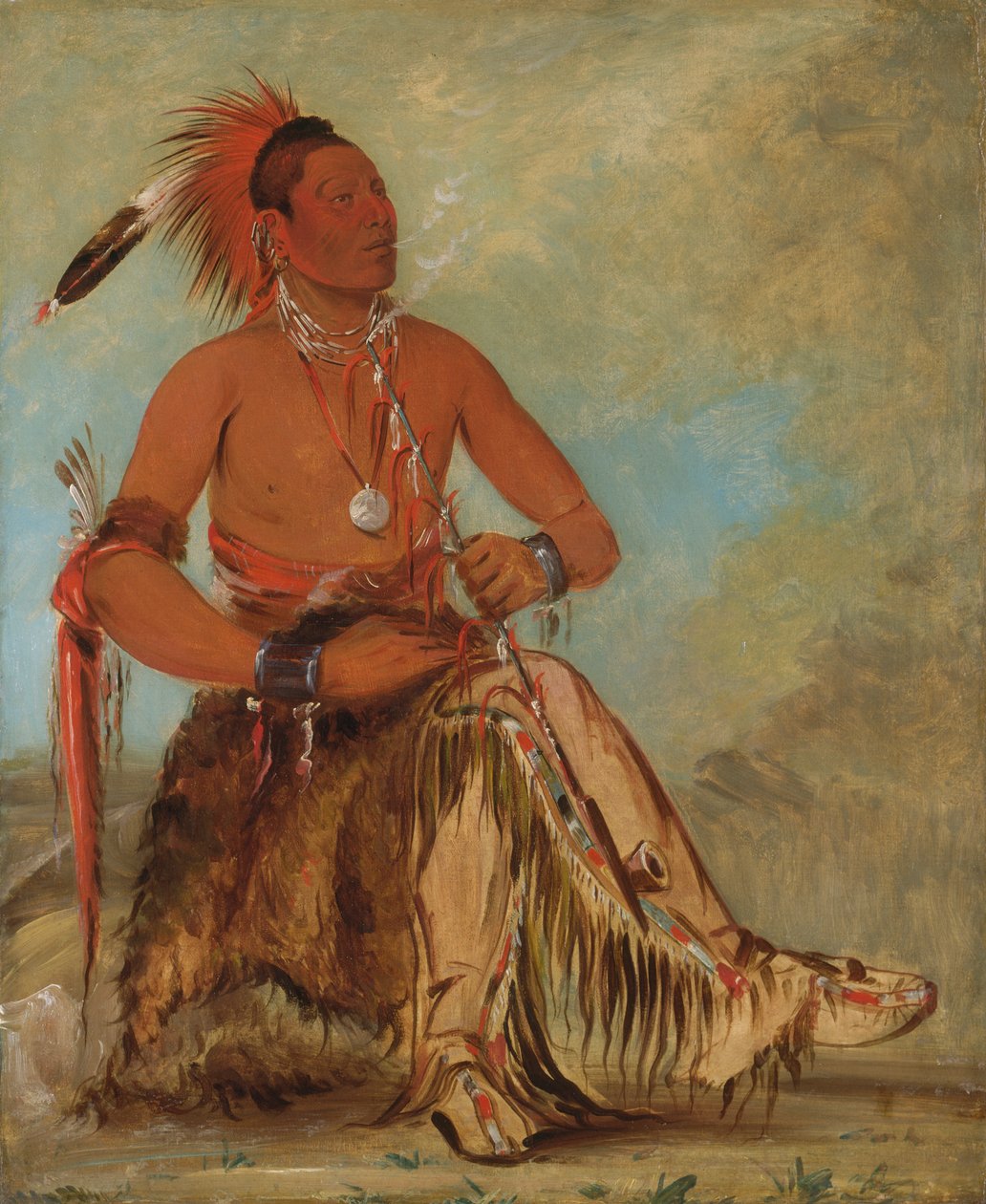 Nóm-ba-mon-nee, Double Walker, a Brave, 1832. af George Catlin
