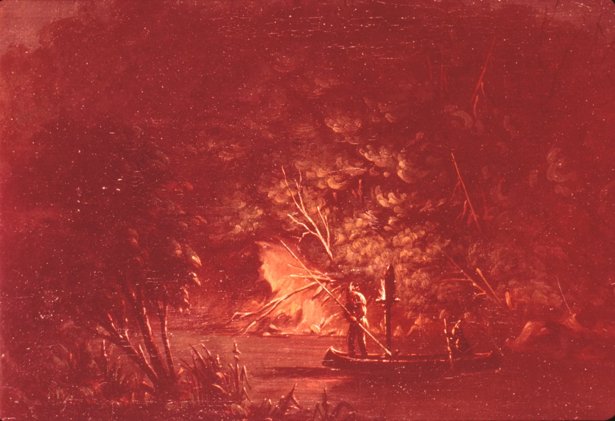 Ojibwe spidder laks i fakkellys af George Catlin