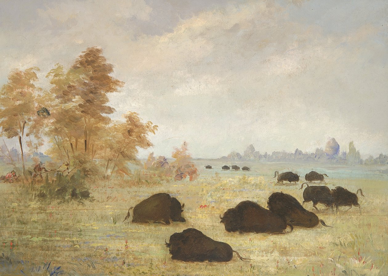 Stalking Buffalo, Arkansas af George Catlin