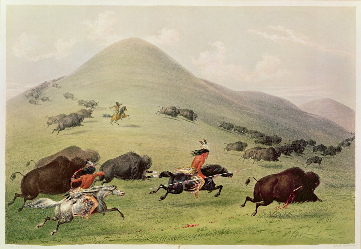 Bøffeljagten, ca. 1832 af George Catlin