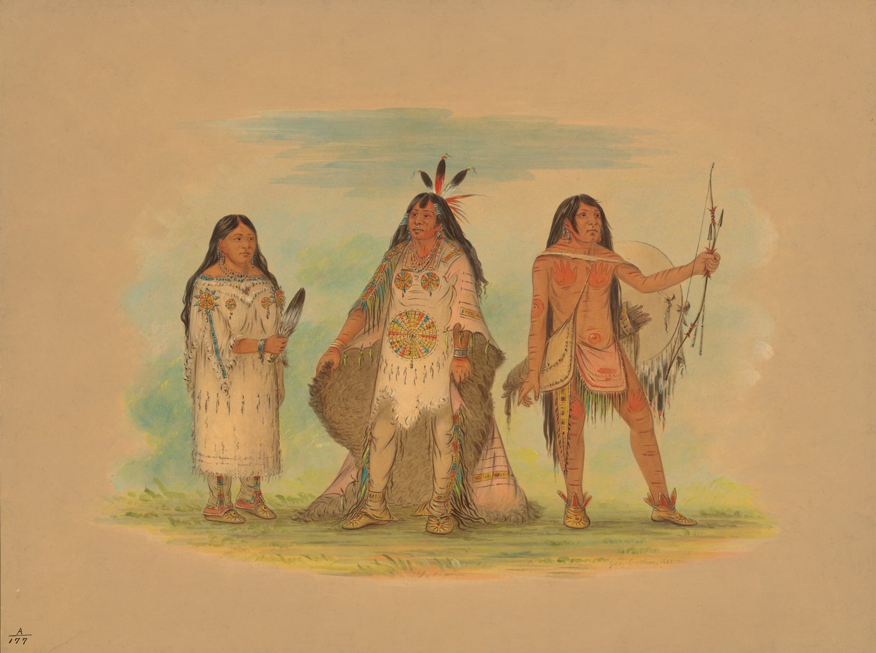 Tre Minatarree-indianere, 1861. af George Catlin
