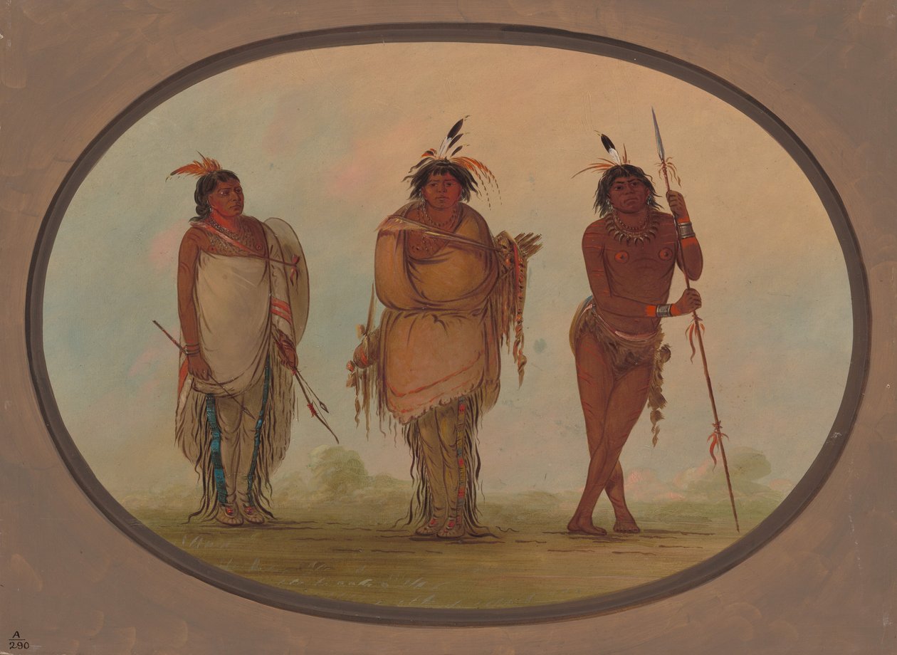 Tre Yumaya-indianere, 18551869. af George Catlin