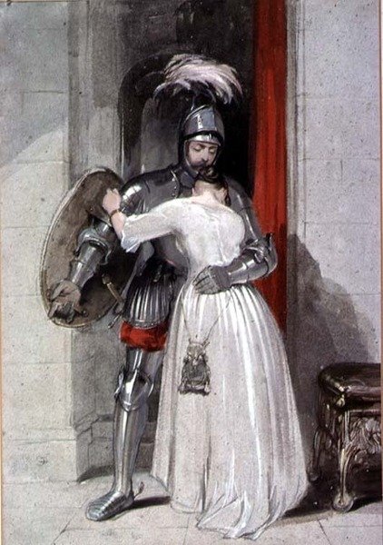 Dame og ridder (akvarel) af George Cattermole