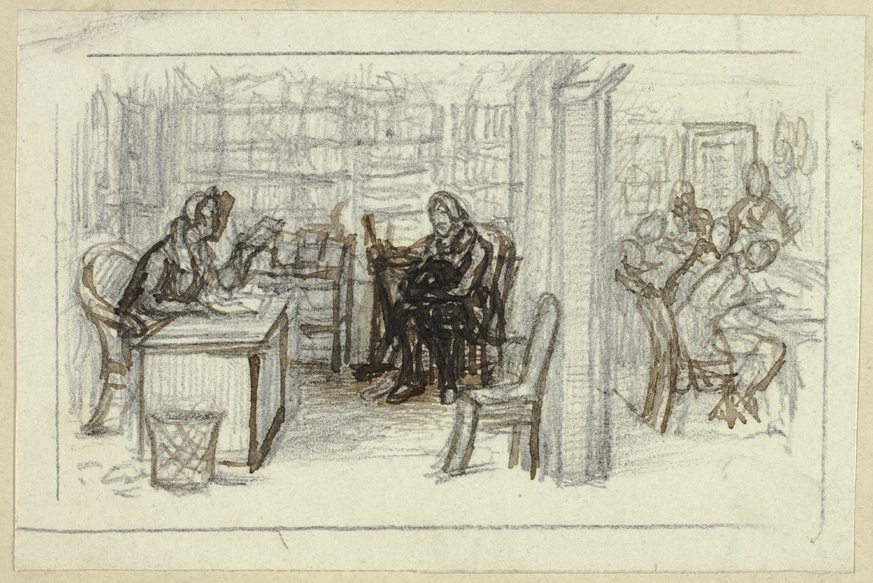 Udsigt over biblioteket af George Cattermole