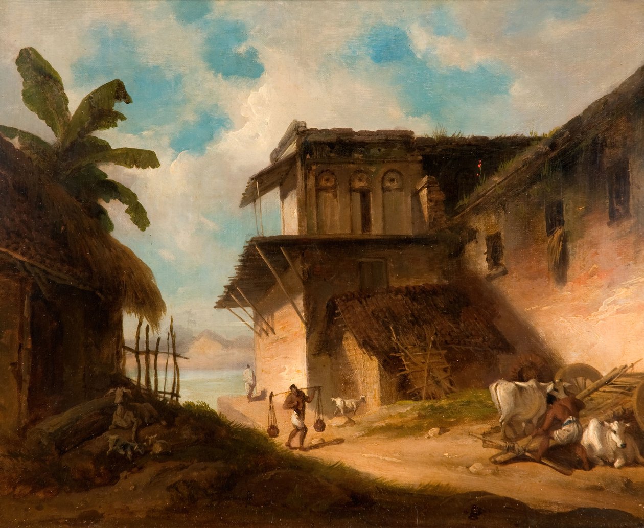 Bengalske landsbyscene, 1821. af George Chinnery