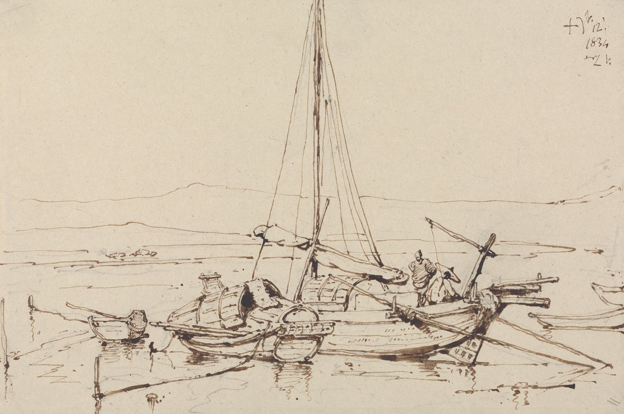 Kinesiske både, 1834 af George Chinnery