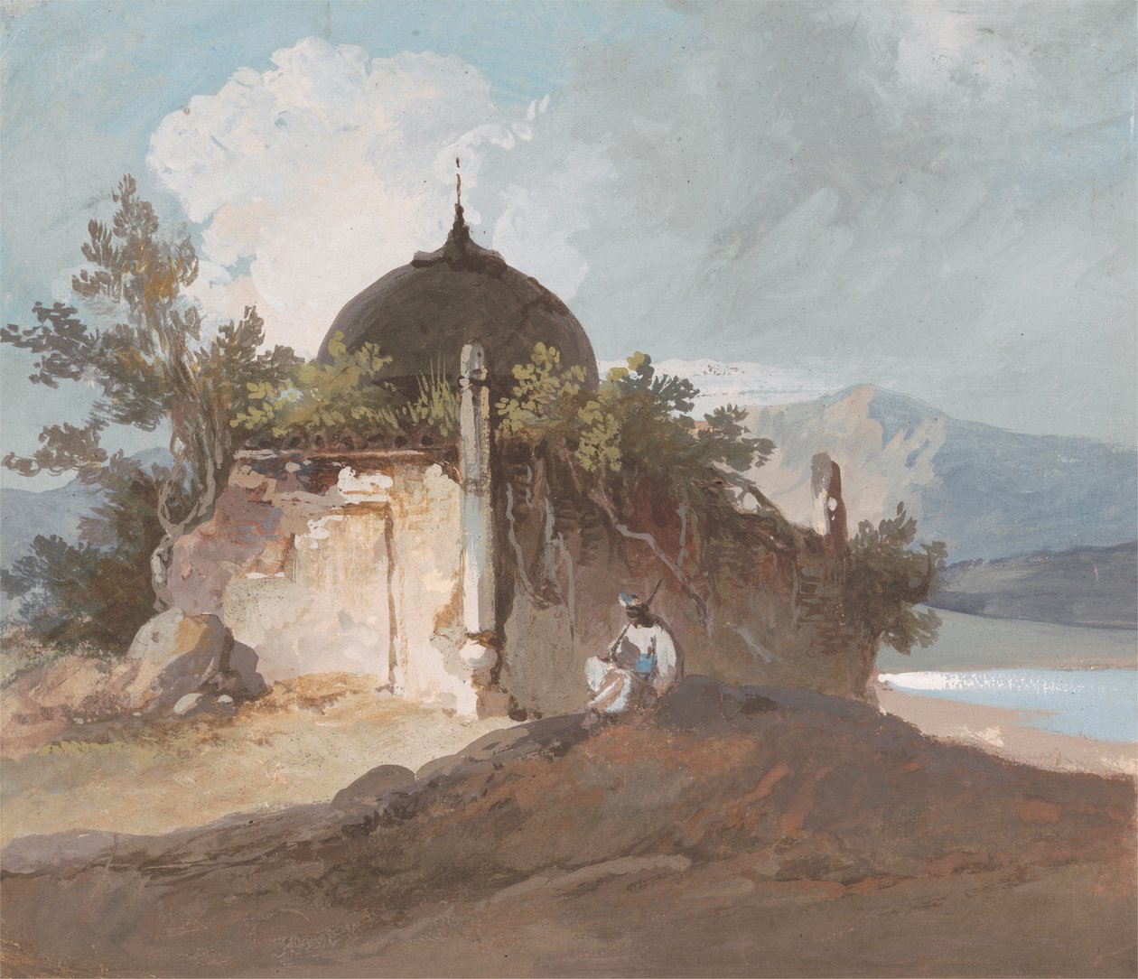 Figur siddende ved et indisk tempel af George Chinnery