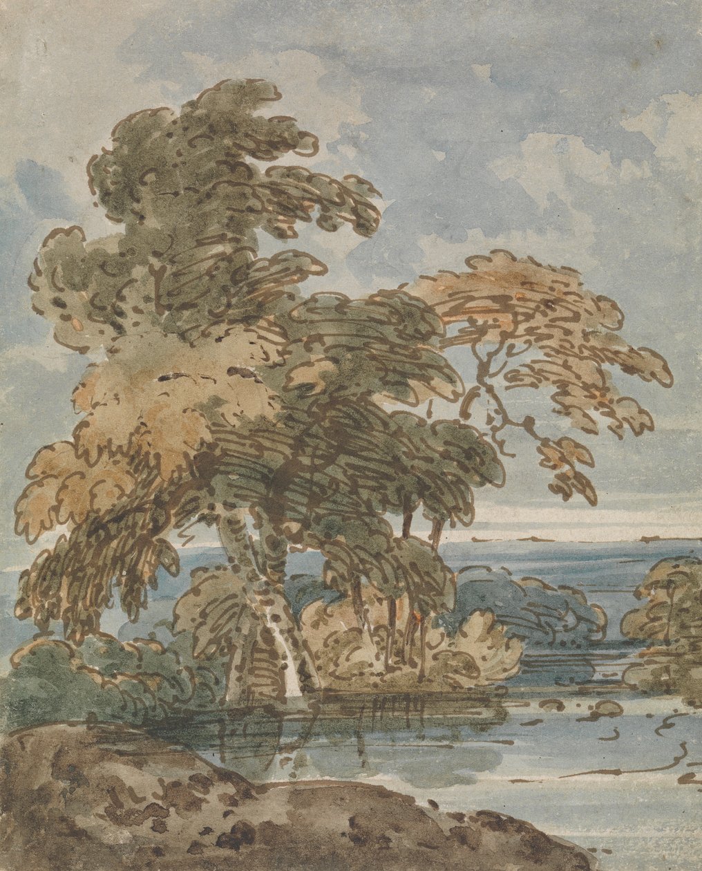 Træer ved en flod af George Chinnery