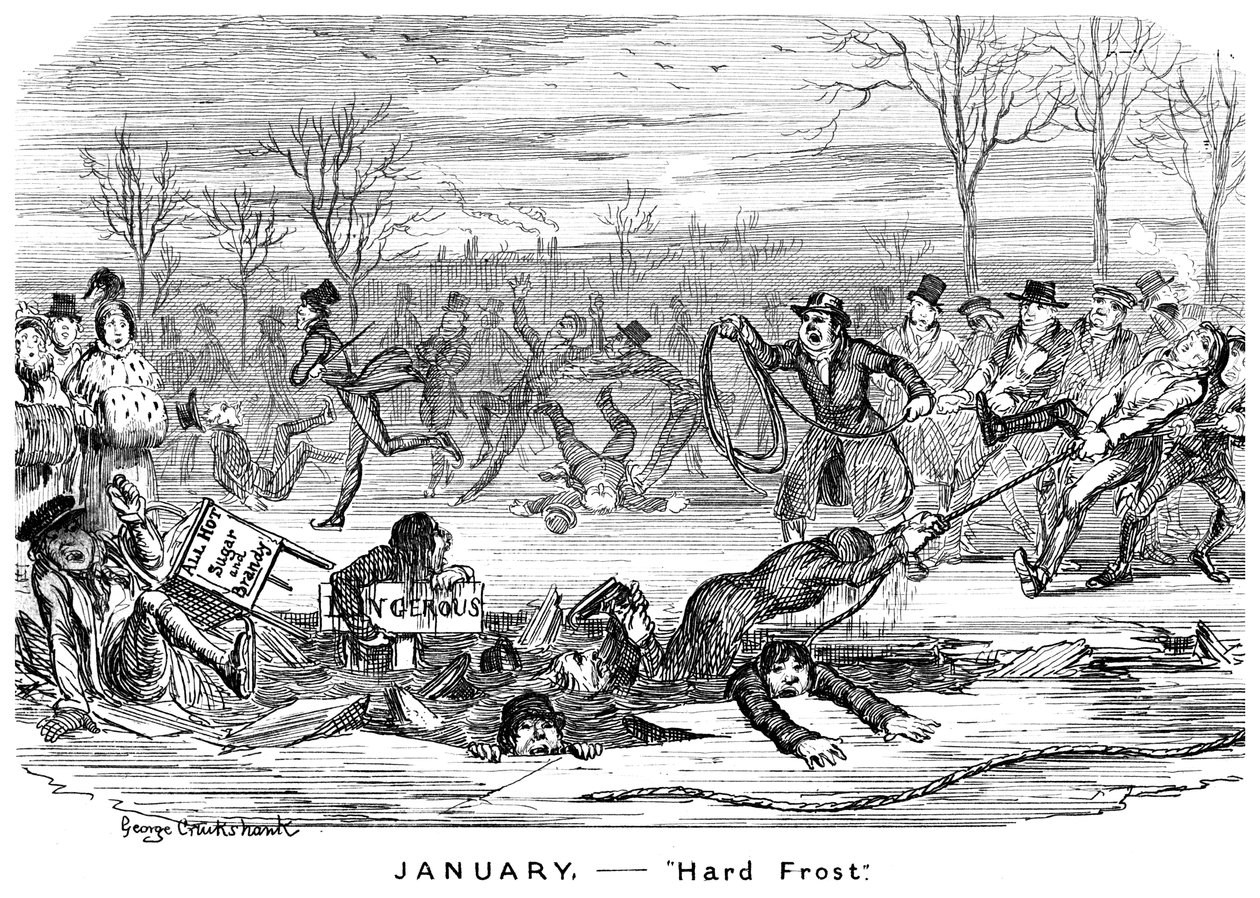 Januar - Hard Frost, 1800-tallet. af George Cruikshank