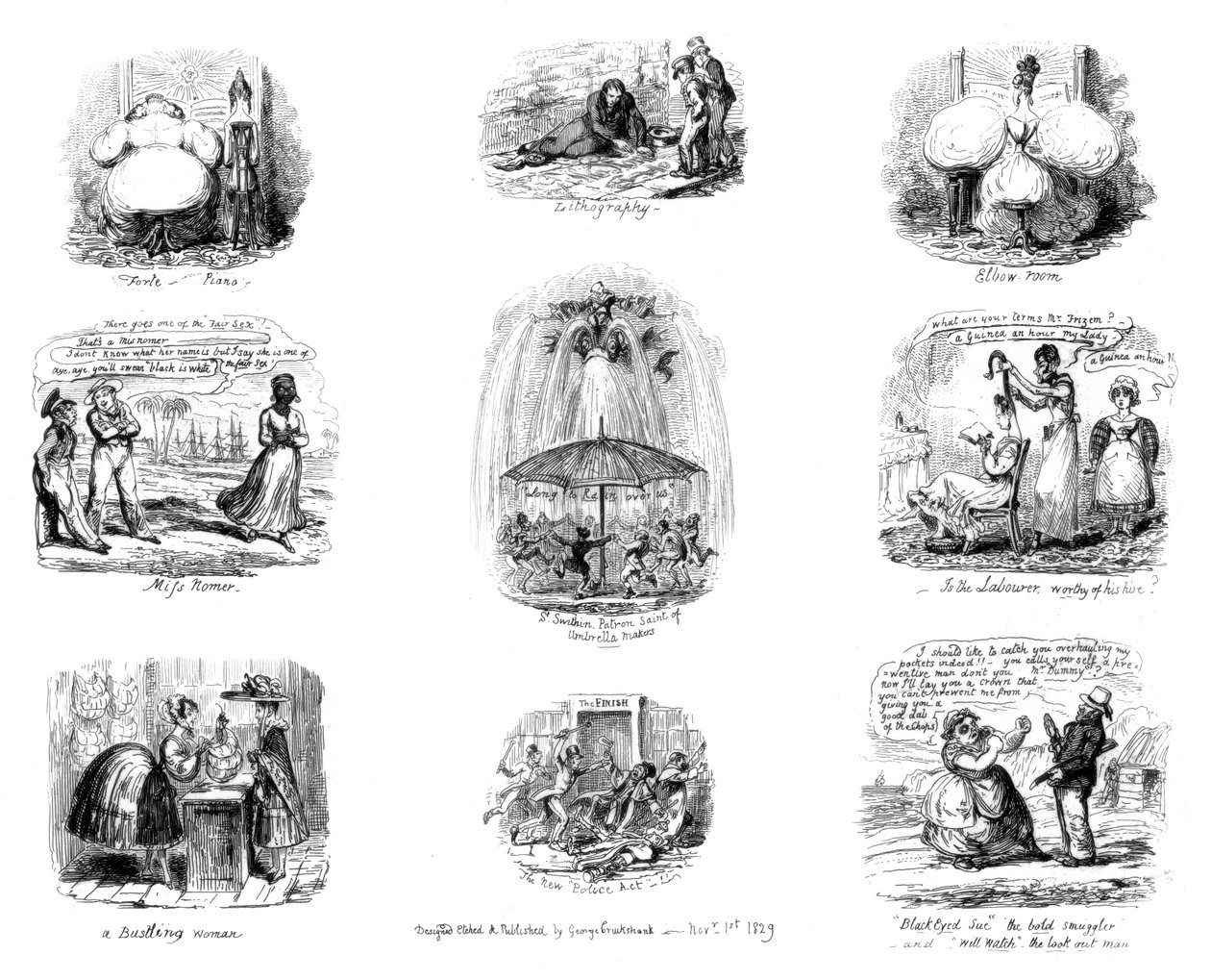 Forskellige tegnefilm, 1829. af George Cruikshank
