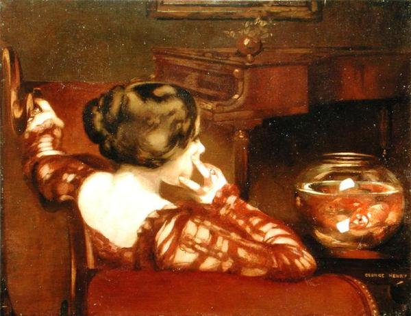 Eftertænksom (olie på lærred) af George F. Henry