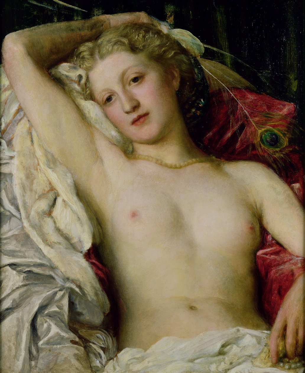Pige med Peacock fan af George Frederick Watts