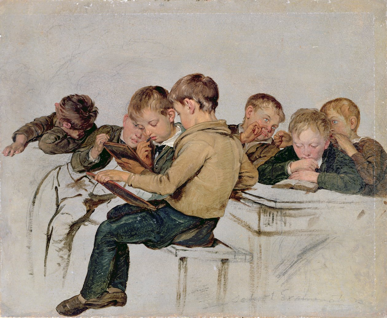 Skoleeksamen (olie på papir) af George Harvey