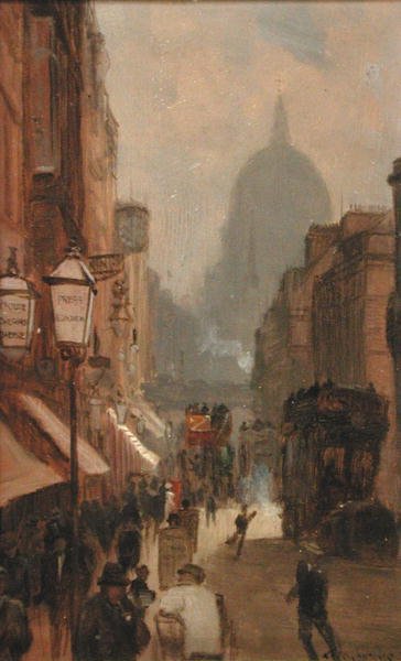 Fleet Street (olie på panel) af George Hyde Pownall