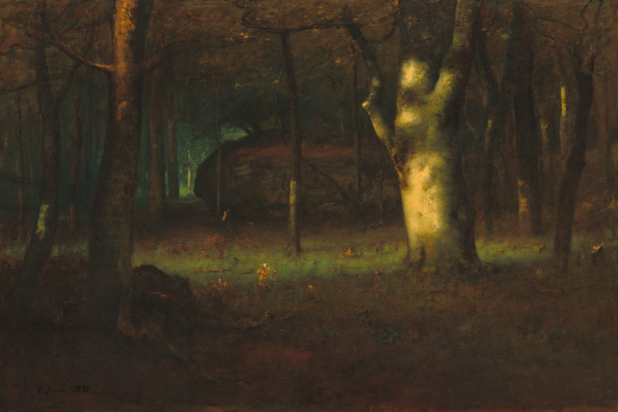 Solnedgang i skoven, 1891. af George Inness