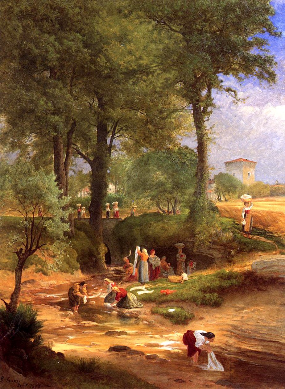 Vaskedag nær Perugia, Italien, 1873 af George Inness