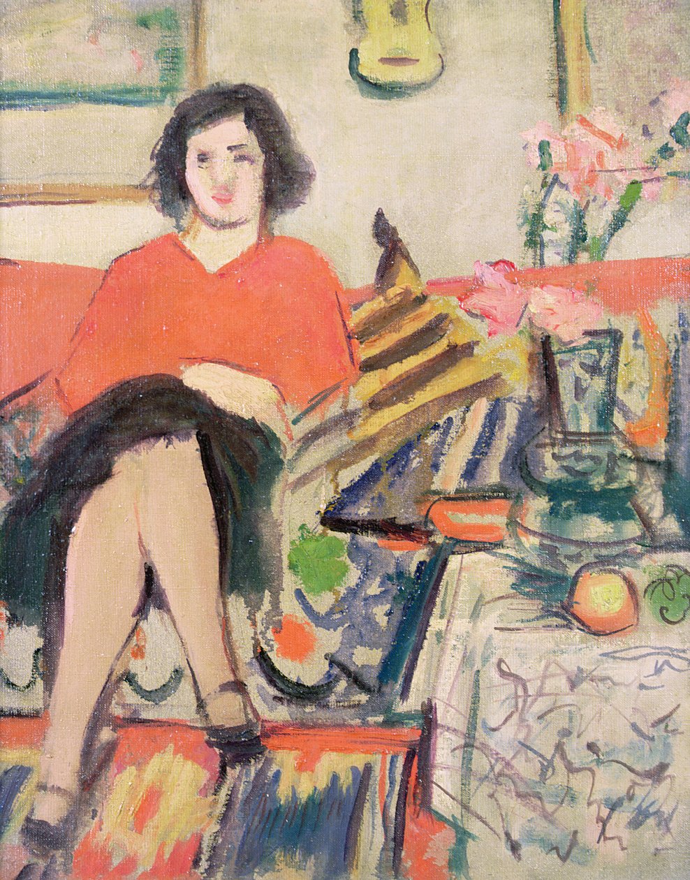 Interiør med en figur af George Leslie Hunter