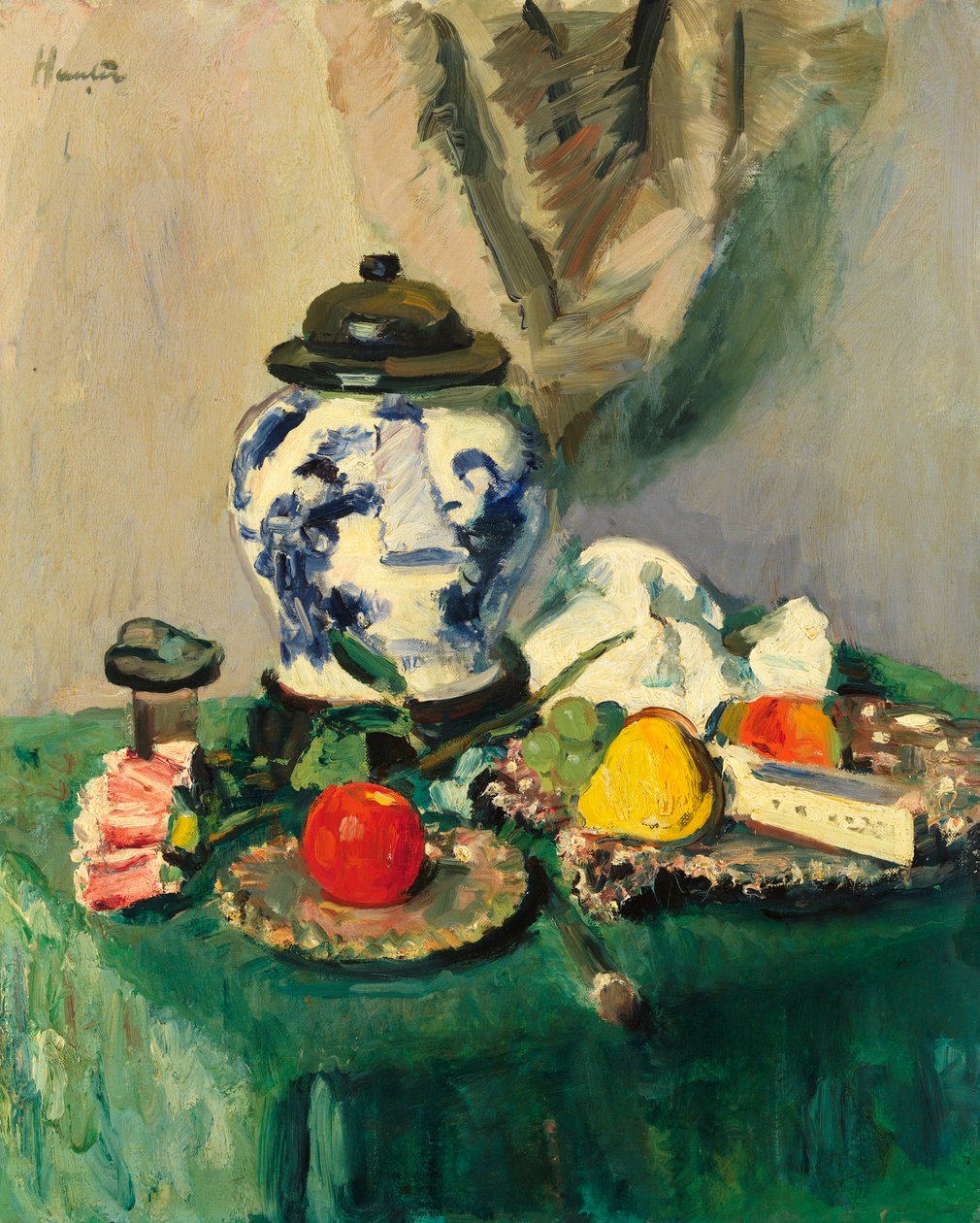 Stilleben (olie på lærred) af George Leslie Hunter