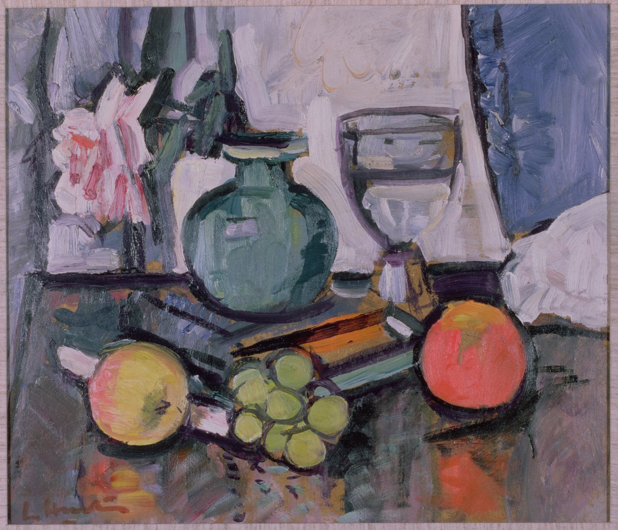 Stilleben, Rose og Frugt af George Leslie Hunter