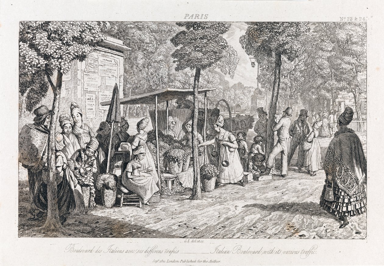 Boulevard Des Italiens, ca. 1821 (radering) af George Robert Lewis