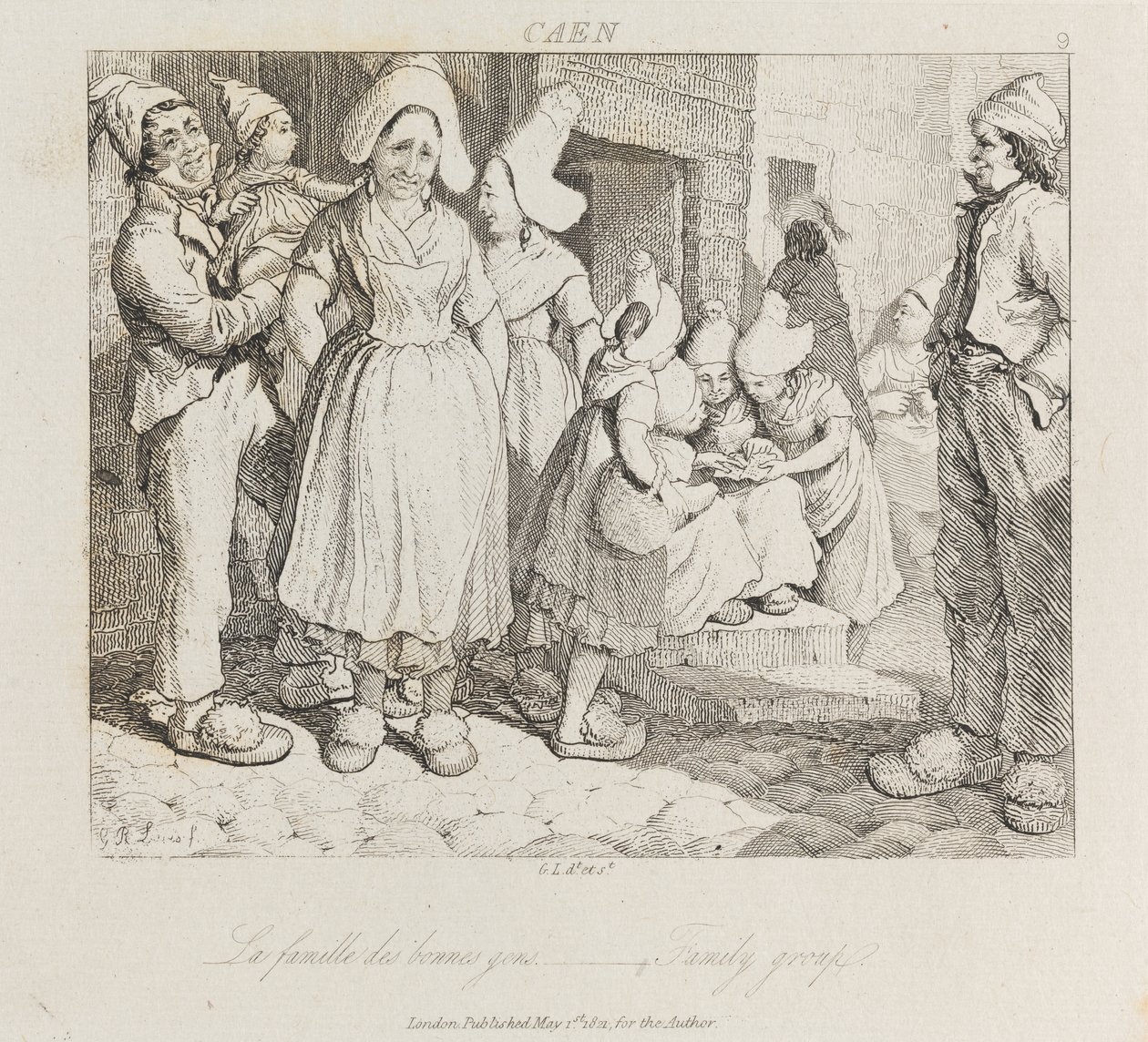 Familiegruppe, Caen, ca. 1821 (radering) af George Robert Lewis