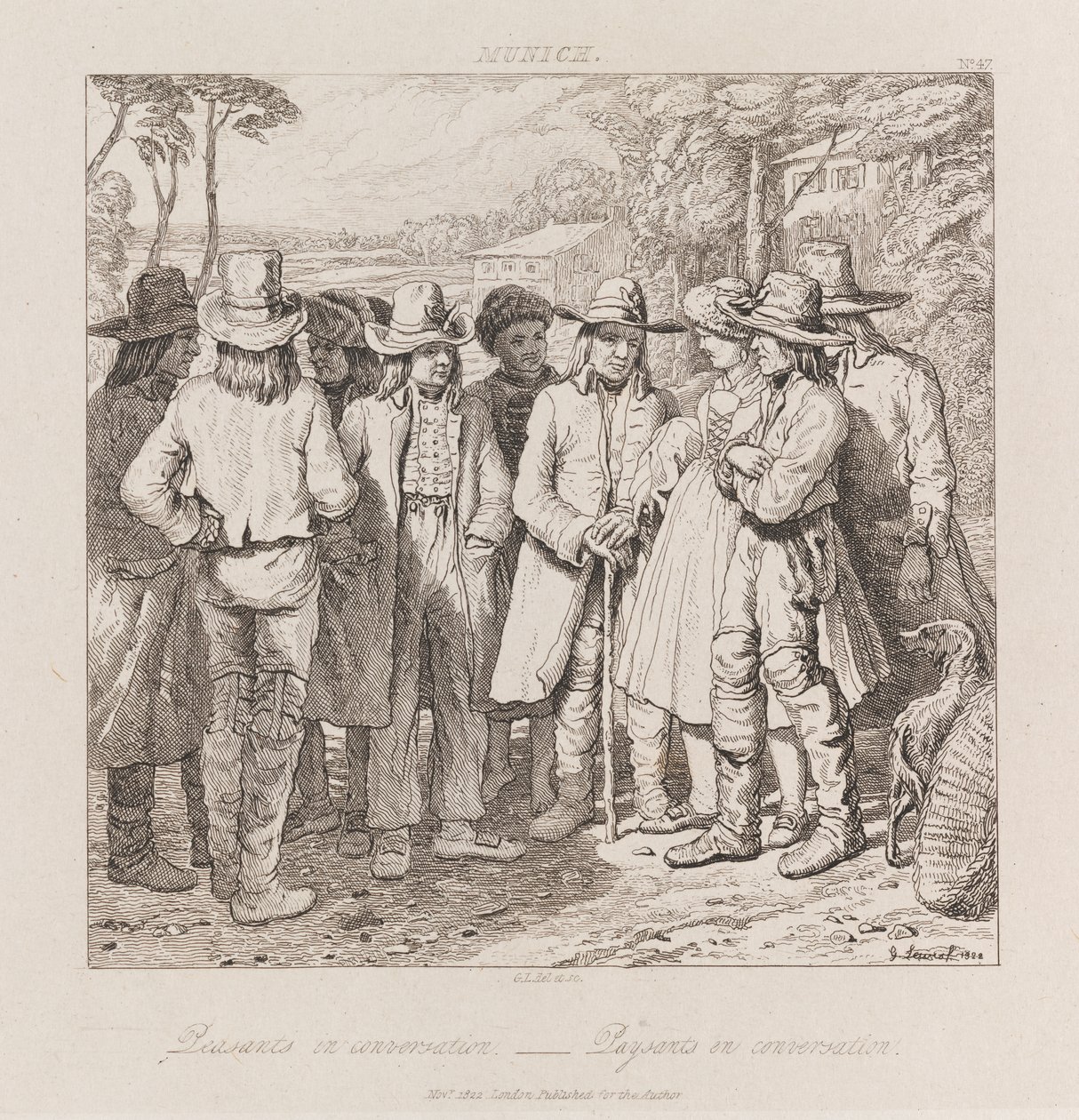 Peasants Conversing, München, ca. 1821 (radering) af George Robert Lewis