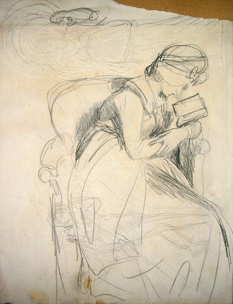 Serena Reading (blyant på papir) af George Romney