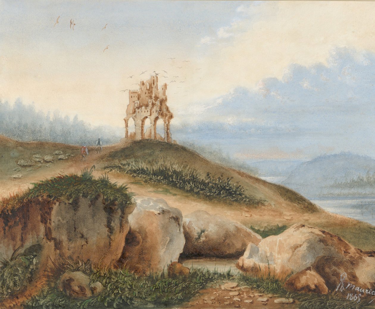 Landskab med et fantastisk slot, 1865. af George Sand