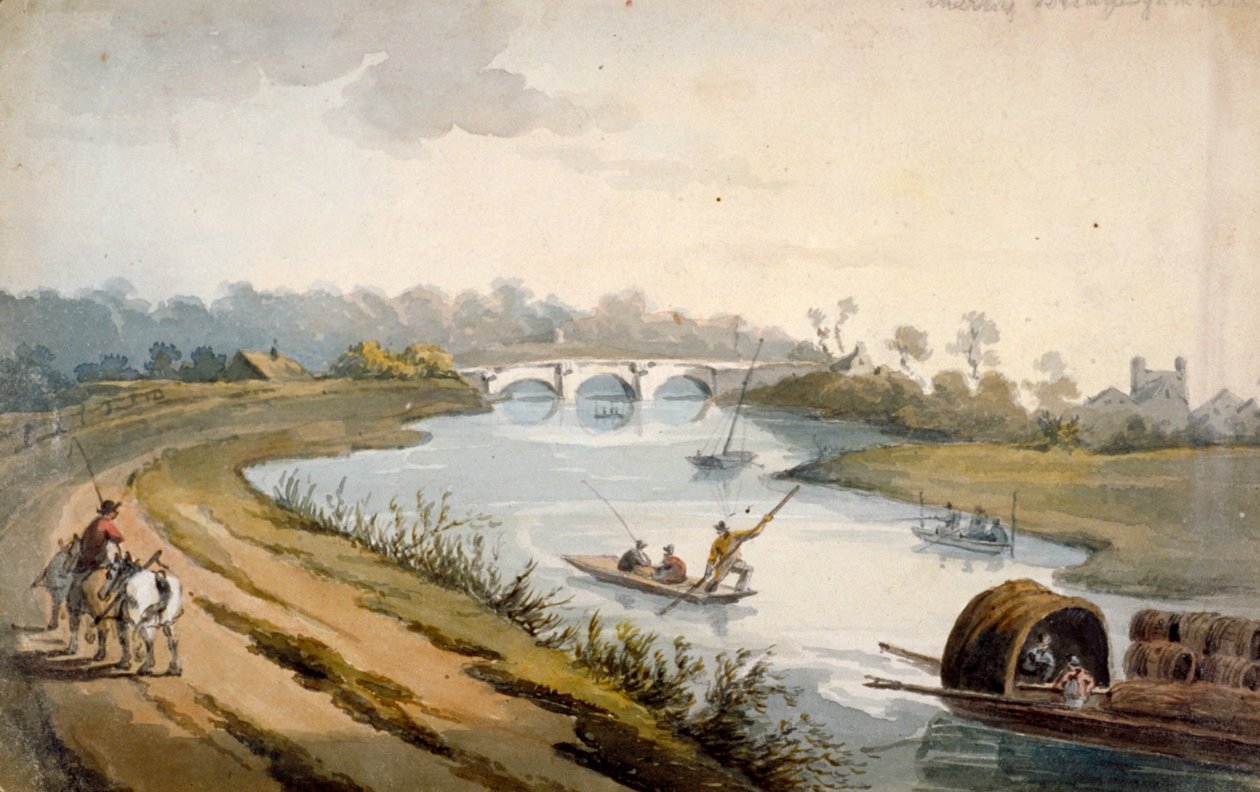 Themsen nær Chertsey, Surrey, c1820 af George Shepheard