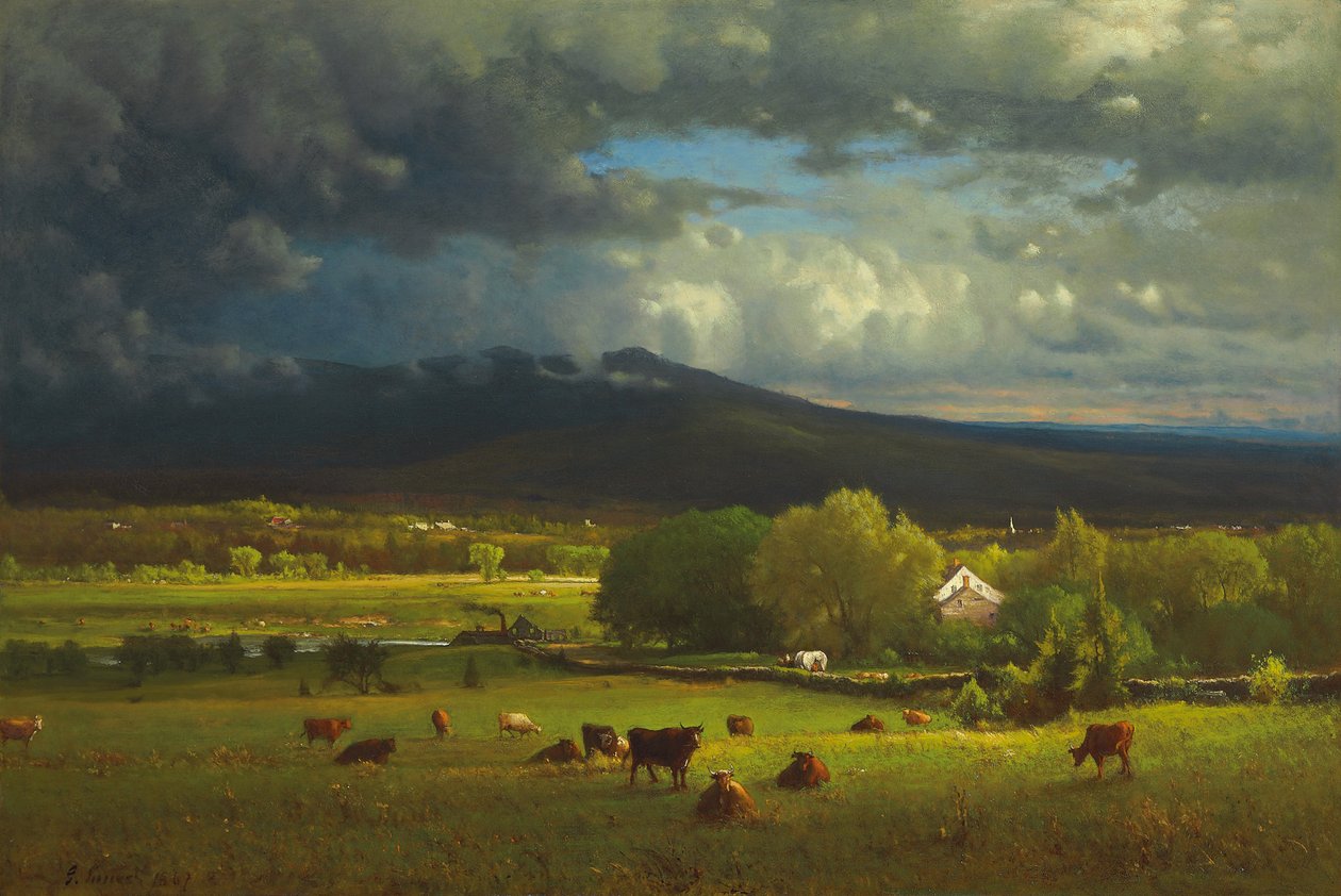 Solnedgang ved floden, 1867 af George Snr. Inness
